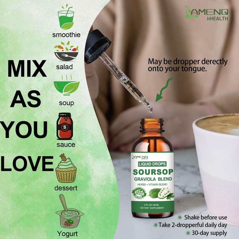 Soursop Graviola Liquid Drops, Organic Soursop Leave Extract w/Sea Moss,