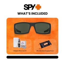 SPY General Matte Black ANSI Rx/Happy Gray Green Rectangular Sunglasses For Men + BUNDLE with Designer iWear Eyewear Kit