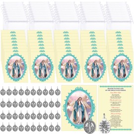 Remuuly 120 Pieces Medals Prayer Card Set, 3/4 Inch Round Silver Oxidized Medals for Necklace Holy Prayer Cards Bags for Catholic Women Men Jewelry Making (Virgin Mary)