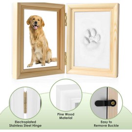 Mikytoper Dog and Cat Paw Print Set,Wooden Photo Frame,3D Plaster Cast - Keepsake Box,Pet Pawprints Photo Frame and Impression Set,Wall Decor (Wood color)
