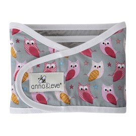 Anna & Eve - Baby Swaddle Strap, Adjustable Arms Only Wrap for Safe Sleeping - Small Size Fits Chest 13.5 to 17, Owls Grey/Pink