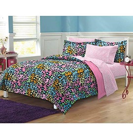 My Room Neon Leopard Ultra Soft Microfiber Girls Comforter Set, Multi-Colored, Full