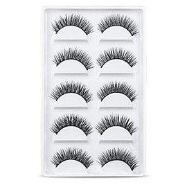URAQT False Eyelashes,5 Pairs 3D Eye Lashes Natural Look, Faux Mink Fake Eyelashes, Reusable Handmade Soft Lashes Pack for Makeup Eyelashes Extension (Natural Look)