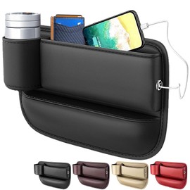 rainyanunite Car Seat Gap Filler - Universal Seat Gap Organizer with Storage Box and Cup Holders,for Phones Glasses Keys Cards (Black, Driver Side)