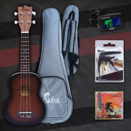 Aloha Left Handed Ukulele SK601 with Accessories (Canadian Brand) - Soprano Brown