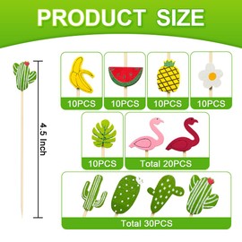 Verichy 100PCS Assorted Cocktail Picks, 4.7 Inches Toothpicks Tropical Bamboo Toothpicks Flamingo Pineapple Cactus Palm Leaf for Luna Hawaii Sammer Party