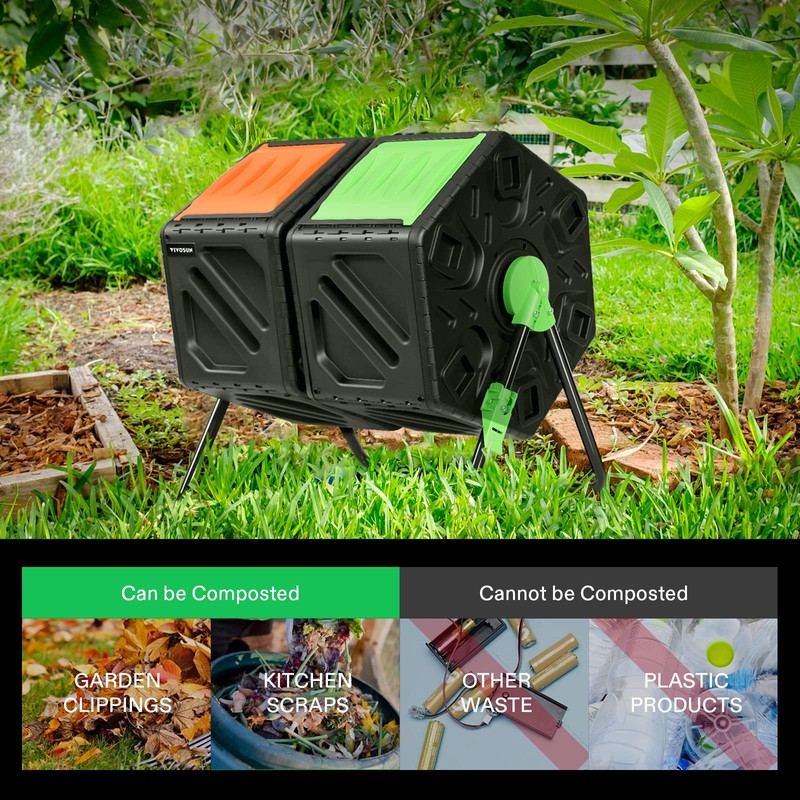 VIVOSUN Dual Chamber Tumbling Composter, 2X 18.5 Gallon Compost Bin,