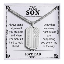 HEYOLL Gifts for Son from Dad Father, To My Son Dog Tag Necklace Best Son Ever American Flag Pendant Jewelry Presents Valentines Birthday Christmas Father's Day Gifts Teenage Boys Ages Silver