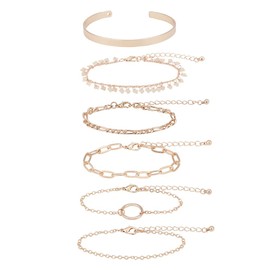 ANATTASOUL Pack of 6 Gold Chain Bracelets for Women Gold Chain Bracelet Stacking Petite Boho Gold Chain Bracelets Set Adjustable Gold Bangle Jewellery for Women Boho Layered Link Bracelet Set Fashion