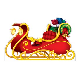 Beistle 3' 7" x 5' 10" Cardboard Santa's Sleigh Photo Booth Prop with Easel, Stand Up Christmas Holiday Party Decoration