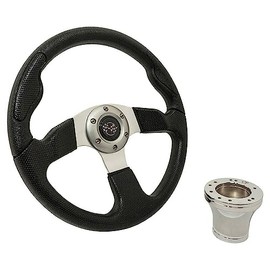 Golf Cart Steering Wheel Compatible with Yamaha Golf Carts | Fits 1996-Up Models Including G29/Drive & Drive2 | 13.5 Inch Black Rally Steering Wheel | Includes Chrome Hub Adapter