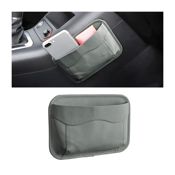 CGEAMDY Car Seat Side Pocket Organizer, PU Leather Mini Storage Bag for Auto Door Window Console, Pen Phone Holder Tray Pouch Vehicle Seat Gap Filler, Fits to Organize Document, Notepad (Grey)
