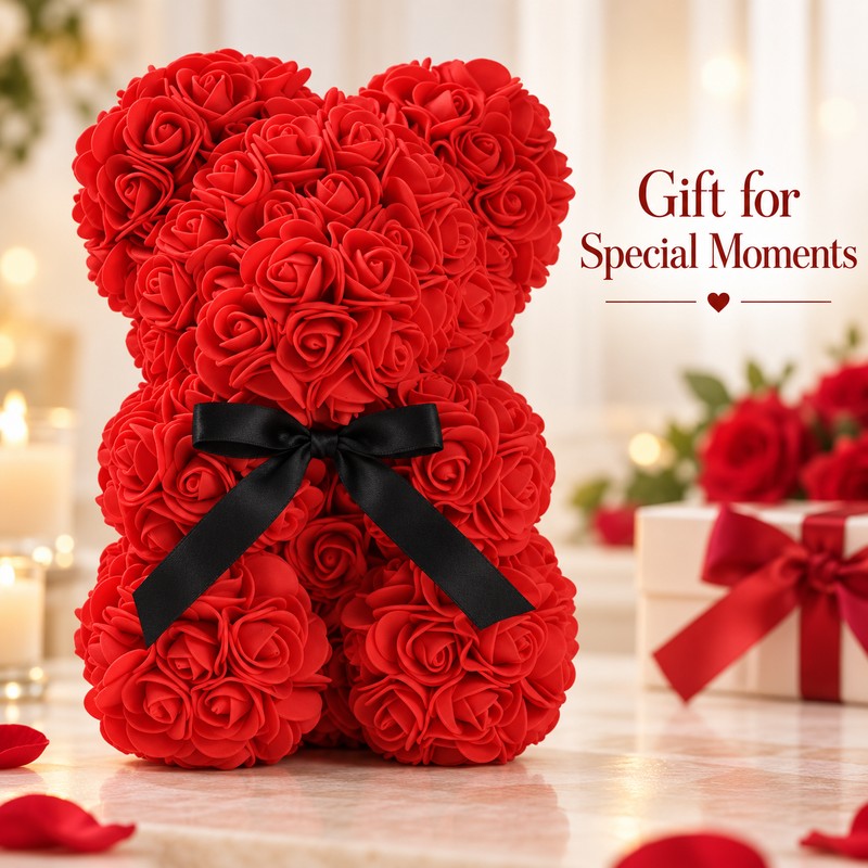 Artificial Rose Teddy Bear with LED Light – Romantic Flower