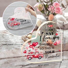 I Love You Gifts for Her Him - Anniversary Plaque Gift for Girlfriend Wife Birthday Valentines Christmas 3.9x3.9 Inch Acrylic Heart Keepsake Gifts for Boyfriend Husband