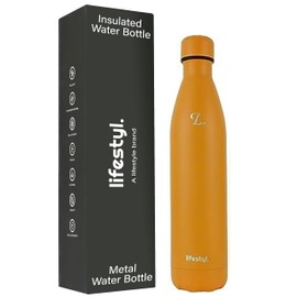 Lifestyl Stainless Steel Water Bottle | 24 Hrs Cold & 12 Hrs Hot| Thermoshield Technology Vacuum Insulated Metal Water Bottles, Leak-Proof Drinks Bottle for Gym (Mustard Orange, 500 ml)