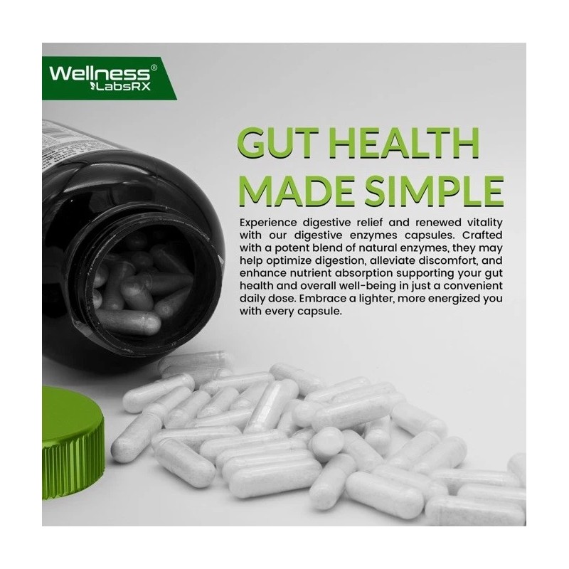 WELLNESS LABSRX Digestive Enzymes with Probiotics and Prebiotics 450mg, 120,