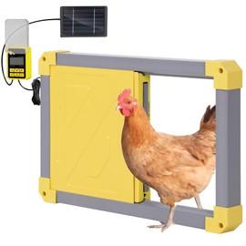 Automatic Chicken Coop Door, Solar Powered Automatic Chicken Door with Timer Mode, Battery Powered LCD Screen, Anti-Pinch Design, Waterproof, Easy Installation (Grey)
