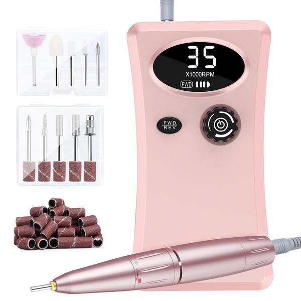 35000RPM Electric Nail Files Rechargeable 4000mAH Cadrim Professional Super Portable Nail Drill Acrylic Gel Kit Beginners Adjustable Speed Free Direction LCD Display Electric Kit Manicure Pedicure Set