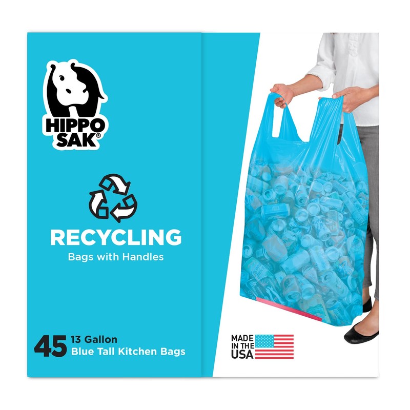 Hippo Sak 13 Gallon Blue Recycling Bags with Handles