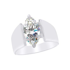 AFFY Marquise Shape White Cubic Zirconia Engagement Ring in 14k White Gold Over Sterling Silver (2.48 cttw) Ring Size-7