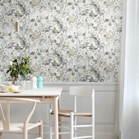 Ismoon Floral Peel and Stick Wallpaper Gray Contact Paper Vintage Removable Self-Adhesive Wallpaper Boho Watercolor Renovated Furniture For Cabinets Shelves Counter Tops Wall Decor Roll 17.3in x78.7in