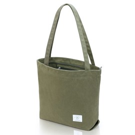 KALIDI Women's Tote Bag, Shoulder Bag, Large Size, Canvas Tote, Canvas Tote Bag, Large Capacity, Plain, For School or Travel, Zipper Included, green