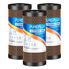 PUREPLUS 5 Micron 10" x 4.5" Whole House Coconut Shell Activated Carbon and KDF Water Filter, Heavy Metal Removal Replacement Water Filter, CTO10BB-KDF, 3 PACK