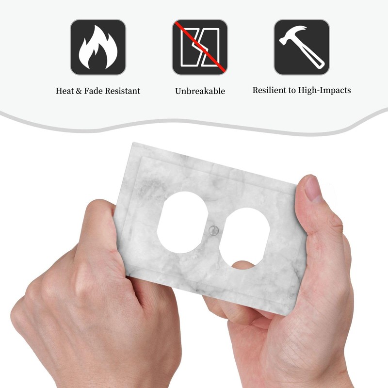 White Grey Marble Electrical Outlet Cover Decorative Wall Plate Single