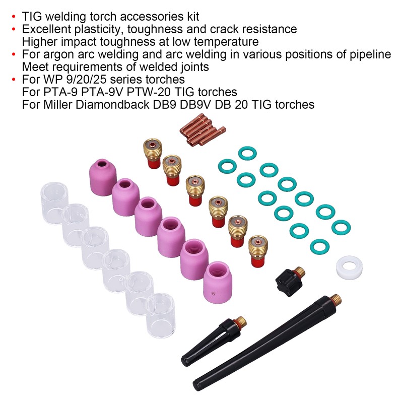 40Pcs TIG Welding Torch Accessories Kit Collet Alumina Nozzle Gas