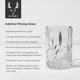Viski Crystal Cocktail Mixing Glass - Cocktail Pitcher Mixing Glass in Thick Base Design and Pour Spout Bartending Glasses - Barware Mixing Essentials 500 ML