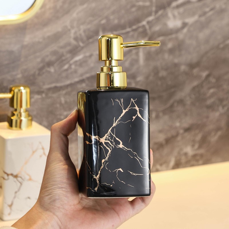 Premium White Marble Ceramic Soap Dispenser – 10oz Square Refillable
