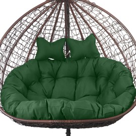 ANMINY 2-Seater Hanging Egg Chair Cushion Thickened 6.3Inch Waterproof Anti-UV Hammock Swing Chair Replacement Cushion, Washable Outdoor Hanging Basket Seat Pads with 2 Detachable Pillows, Green