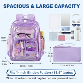 Clear Backpack with Pencil Case, Heavy Duty PVC Transparent Backpack with Reinforced Bottom & Multi-pockets for Kindergarten Primary College Workplace Security