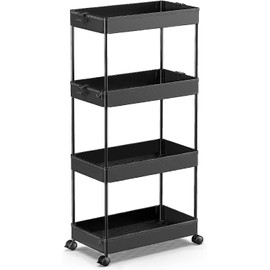 SPACEKEEPER Storage Cart 4-Tier, Bathroom Rolling Cart Utility Storage Organizer Shelf Mobile Shelving Unit for Kitchen Living Room Bathroom Laundry Room & Dressers, Black