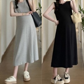 Haute Mode Sleeveless Maternity Dress for Everyday Wear Maternity Dress Black/2XL
