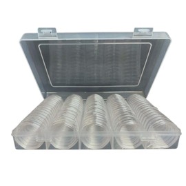 80 Pcs 50P Coin Capsules Direct Fit Clear Cases 7 Sided 50P Coin Holders INCLUDING STORAGE BOX