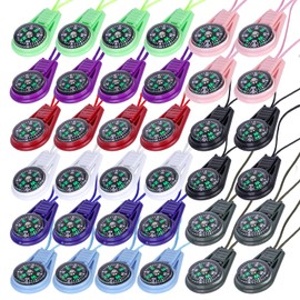 Pack of 36 Mini Survival Compass, Molbory Multicolour Mini Compass on Cord, Bag Compass for Outdoor Camping Hiking Emergency Survival Kits Children Adults