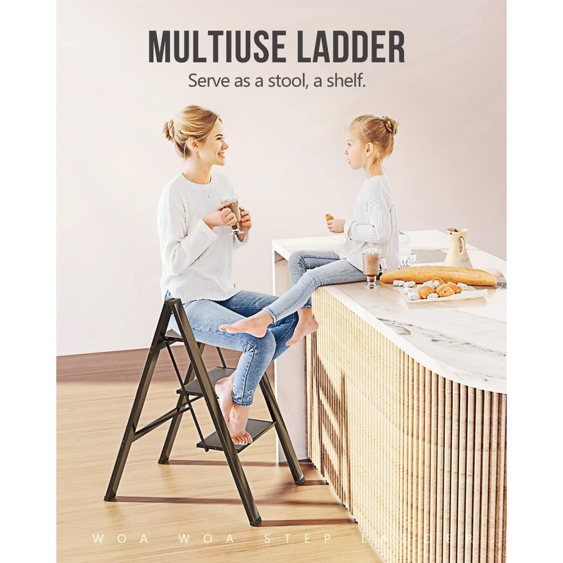 WOA WOA 3 Step Ladder, Foldable Step Stool, Lightweight Ladder