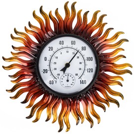 DREAMSKIP Outdoor Thermometer Waterproof with Humidity, 13.5 Inch Wall Large Number Easy to Read Outdoor Thermometer, Decorative Outside Thermometer, for Patio, Garden (Sun)