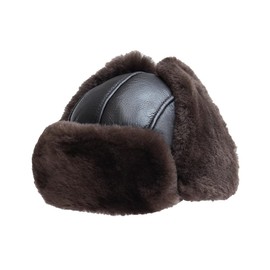 MGGMOKAY Aviator Hat Genuine Shearling Leather Aviator Cap Warm Russian hat,Brown,XL
