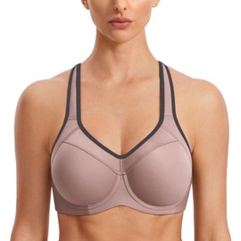 SYROKAN Sujetador Deportivo con Aros y Espalda Cruzada de Alto Impacto y sujeción Completa para Mujer Ladrillo 34D