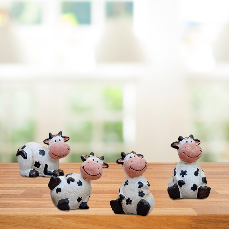 Cute Mini Cattle Cow Figurines Resin Statue Animal Model Desktop