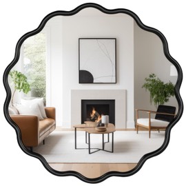 Gasshia Black Round Mirror Wavy Scalloped Wall Mirror - 22 Inch Large Modern Decorative Mirror Black Framed Metal Circle Wall Mirror for Bathroom,Living Room, Vanity, Nursery Decor