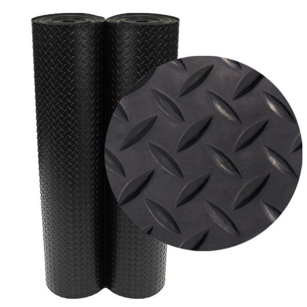 Rubber-Cal Diamond-Plate Rubber Flooring Rolls - 3 mm x 4 ft x 1 ft Rolls - Black