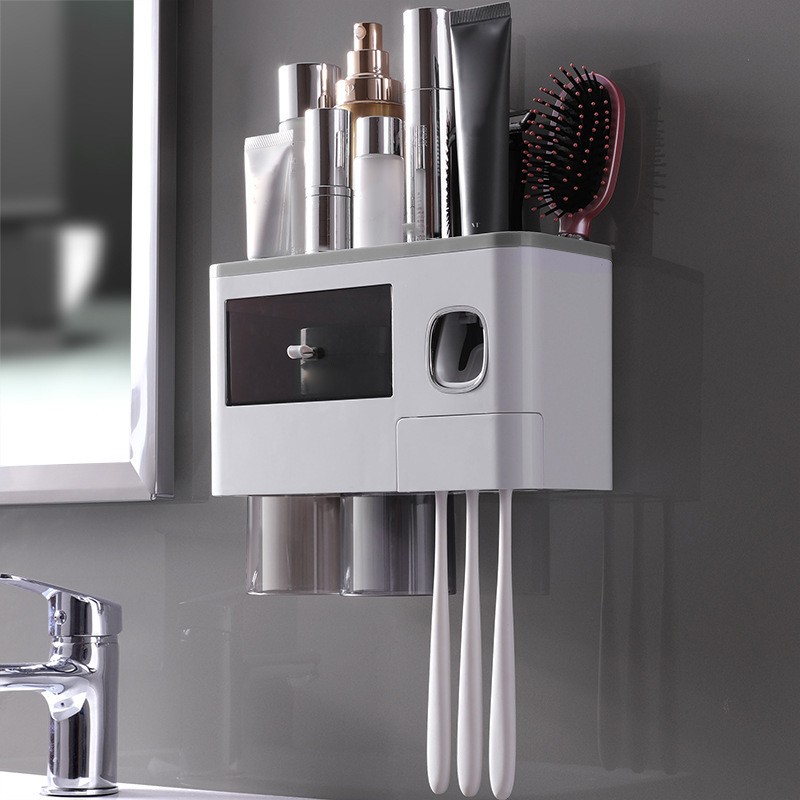 Wall Mounted Toothbrush Holder Multi Function Magnetic Absorption Bathroom Storage