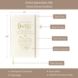 Dentist Appreciation Gifts Women, Dentist Journal Biege 200 Pages Notebook A5 Lined with Pen, Dentist Keychain, Dental Gifts for Dentist Woman, Thank You Gift for Female Dentist Birthday Graduation
