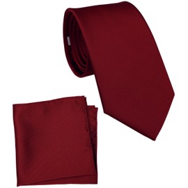 ZENXUS Regular Apple Red Tie and Pocket Square for Men, Solid Color Necktie Set, 3.2 inch Standard Width
