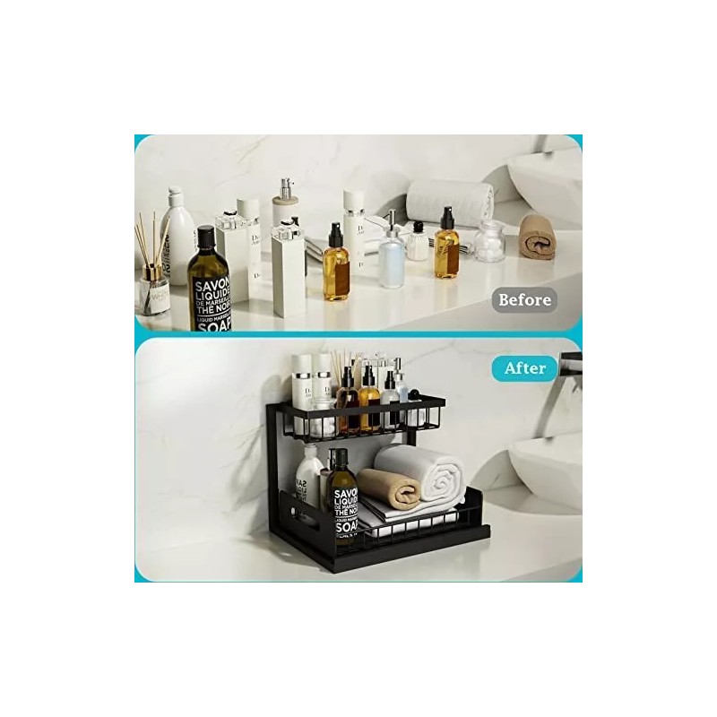 Ceetug 2 Tier Under Sink Organizers Storage Slide Out Kitchen