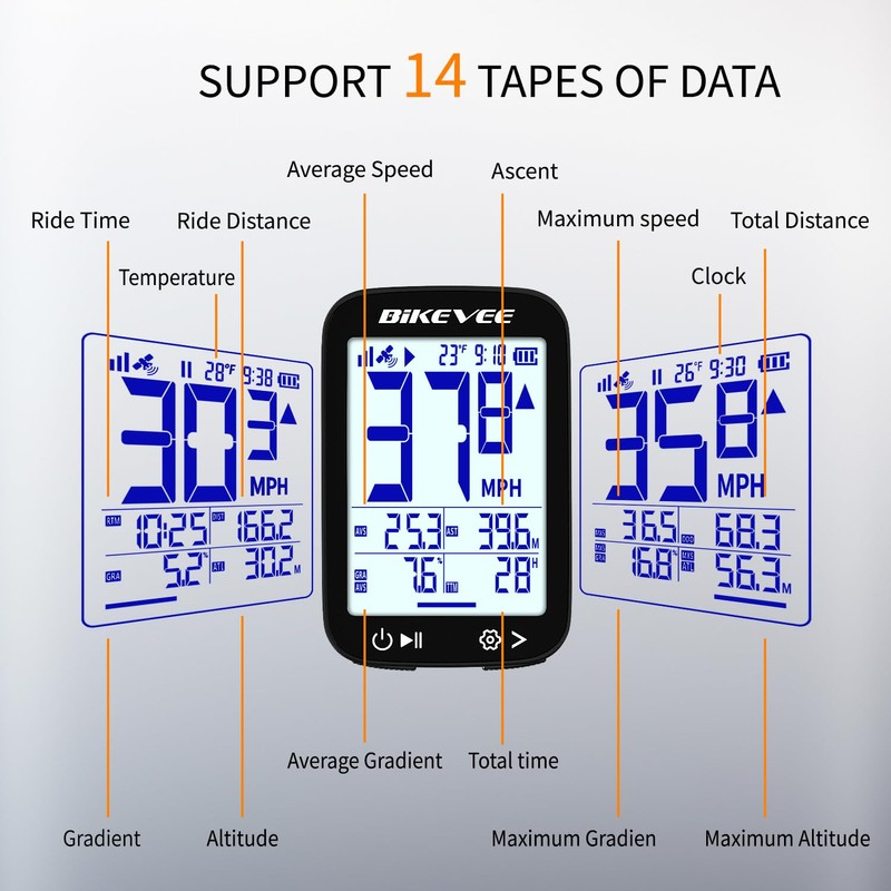 Bikevee GPS Wireless Bicycle Speedometer Cycle Computer Auto Start Stop