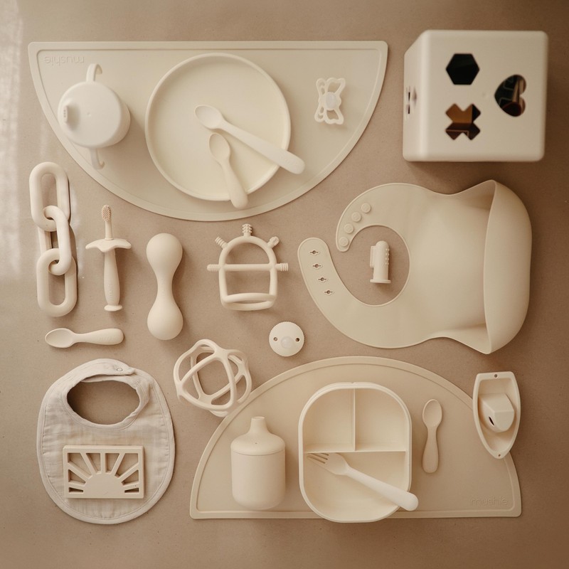 mushie Silicone Baby No-Drop Sensory Teether Toy